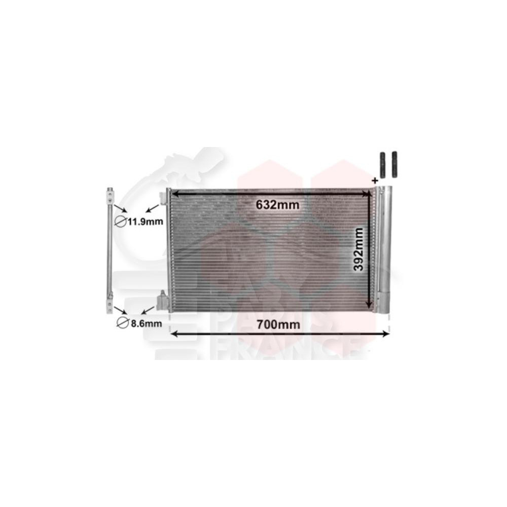 CONDENSEUR TOUS TYPES SAUF SUPPORT 632 X 392 X 12 pour OPEL INSIGNIA