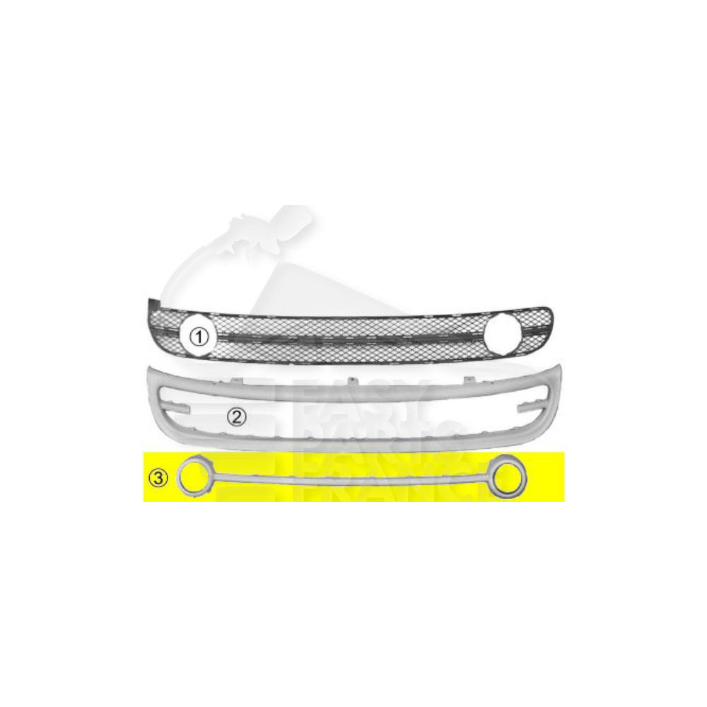 BARRE SUPÉRIEUR ANTI-BROUILLARD AVEC EMPLACEMENT ANTI-BROUILLARD → 05/00 pour VOLKSWAGEN NEW BEETLE