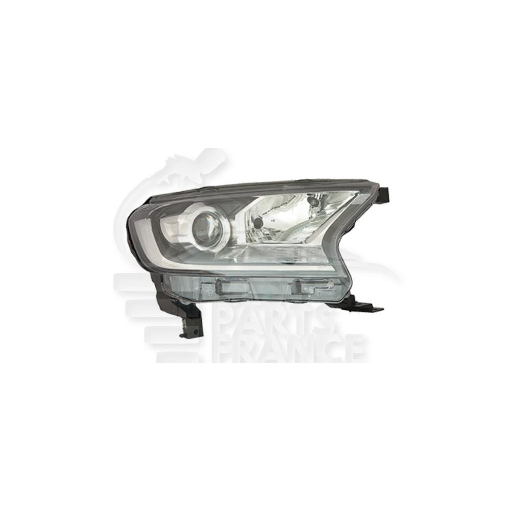 PHARE OPTIQUE DROIT H7+H15 MANUEL OU ÉLECTRIQUE - SANS MOTEUR - FEU BLANC - FOND NOIR - AVEC FEU DE JOUR pour FORD RANG…
