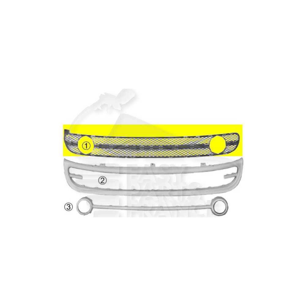GRILLE DE PARE-CHOC AVANT AVEC EMPLACEMENT ANTI-BROUILLARD → 05/00 pour VOLKSWAGEN NEW BEETLE