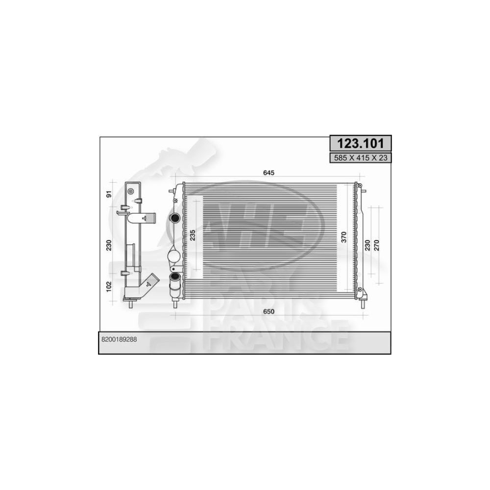 RADIATEUR 1.9 DROIT - 1.9 DTI AVEC CLIM 585 X 400 X 30 pour RENAULT MEGANE